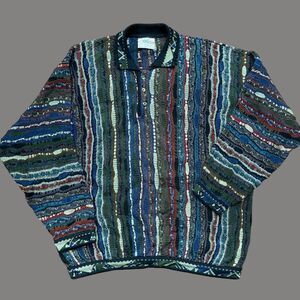Coogi Y2K Vintage 3D Knit Multicolored Cotton Collard Sweater Men's Size Large